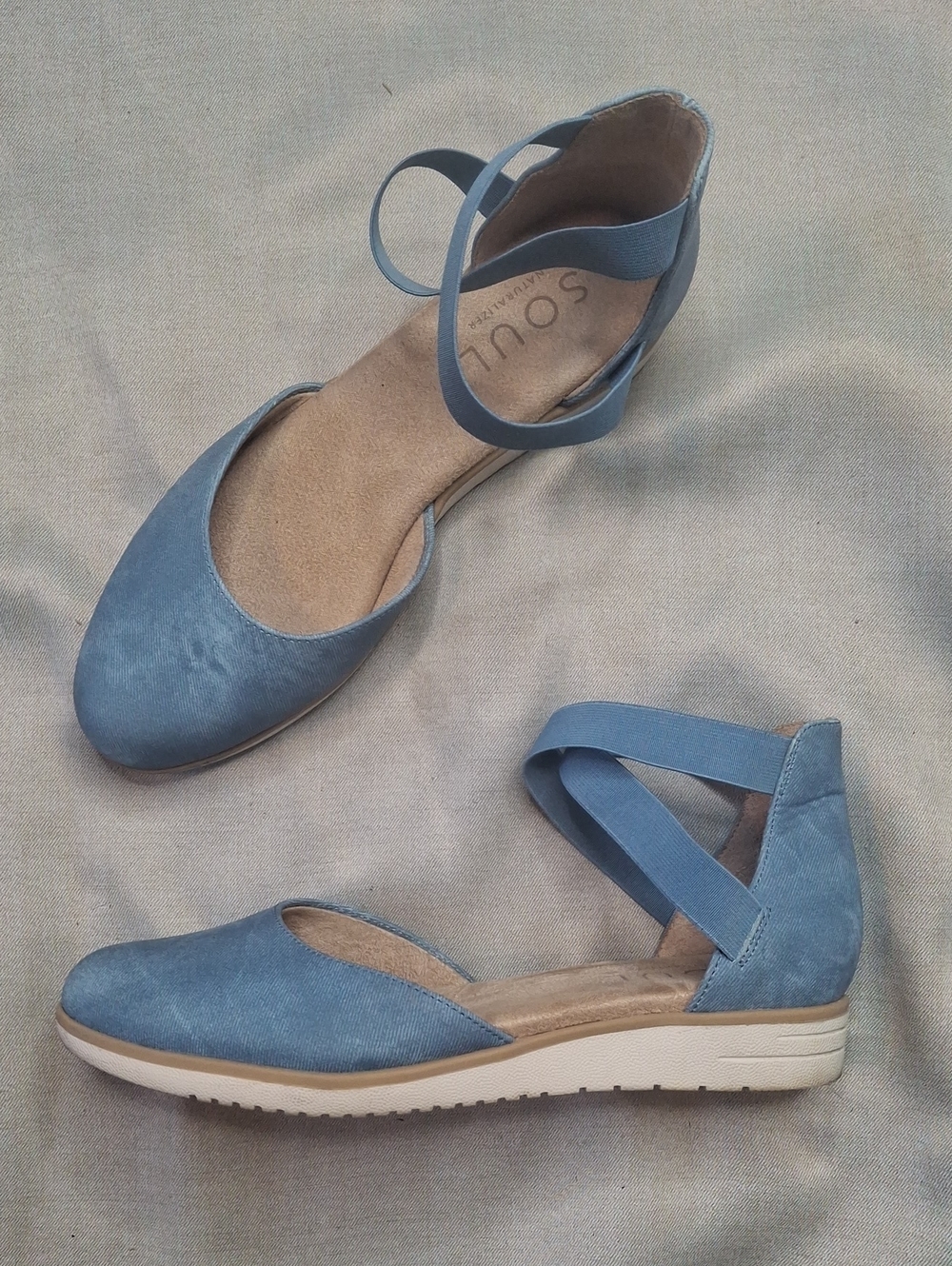 SOUL Naturalizer Light Blue Suede Ankle-Strap Wedges